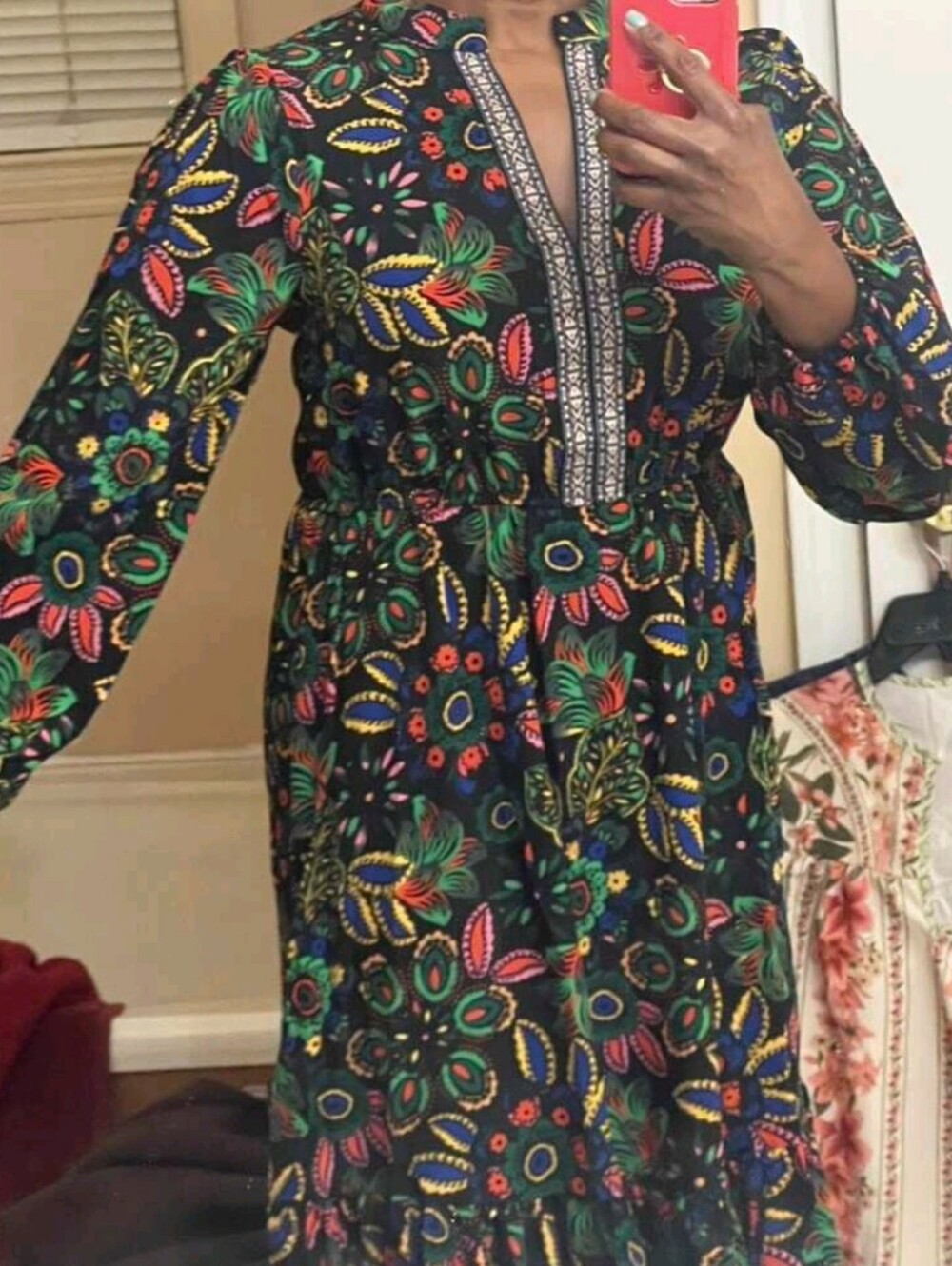 Bohemian Floral Maxi Dress - Black with Multicolor Floral - Picture 13 of 14
